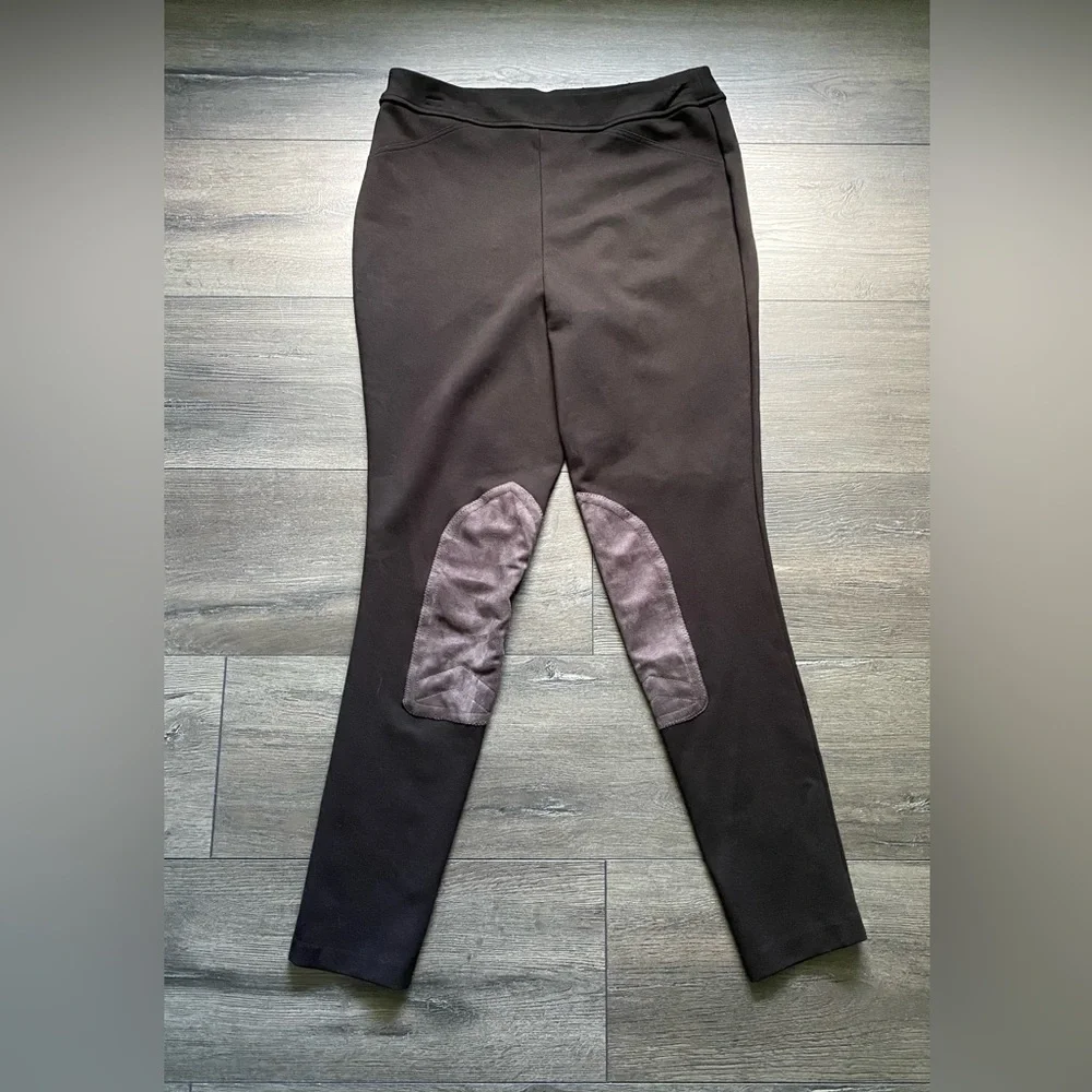 Thalian Womens Stretch Pants Black Skinny Ponte Knit Faux Suede Accents Size 10
